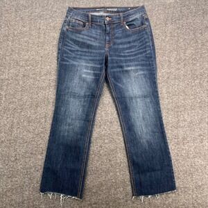 Old Navy Womens Size 6 Dark Wash Mid-Rise‎ Flare Jeans Raw Hem Whiskered Denim